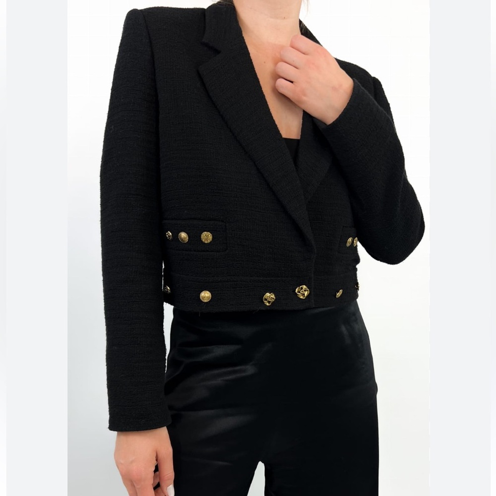 Zara Cropped Tweed Textured Blazer